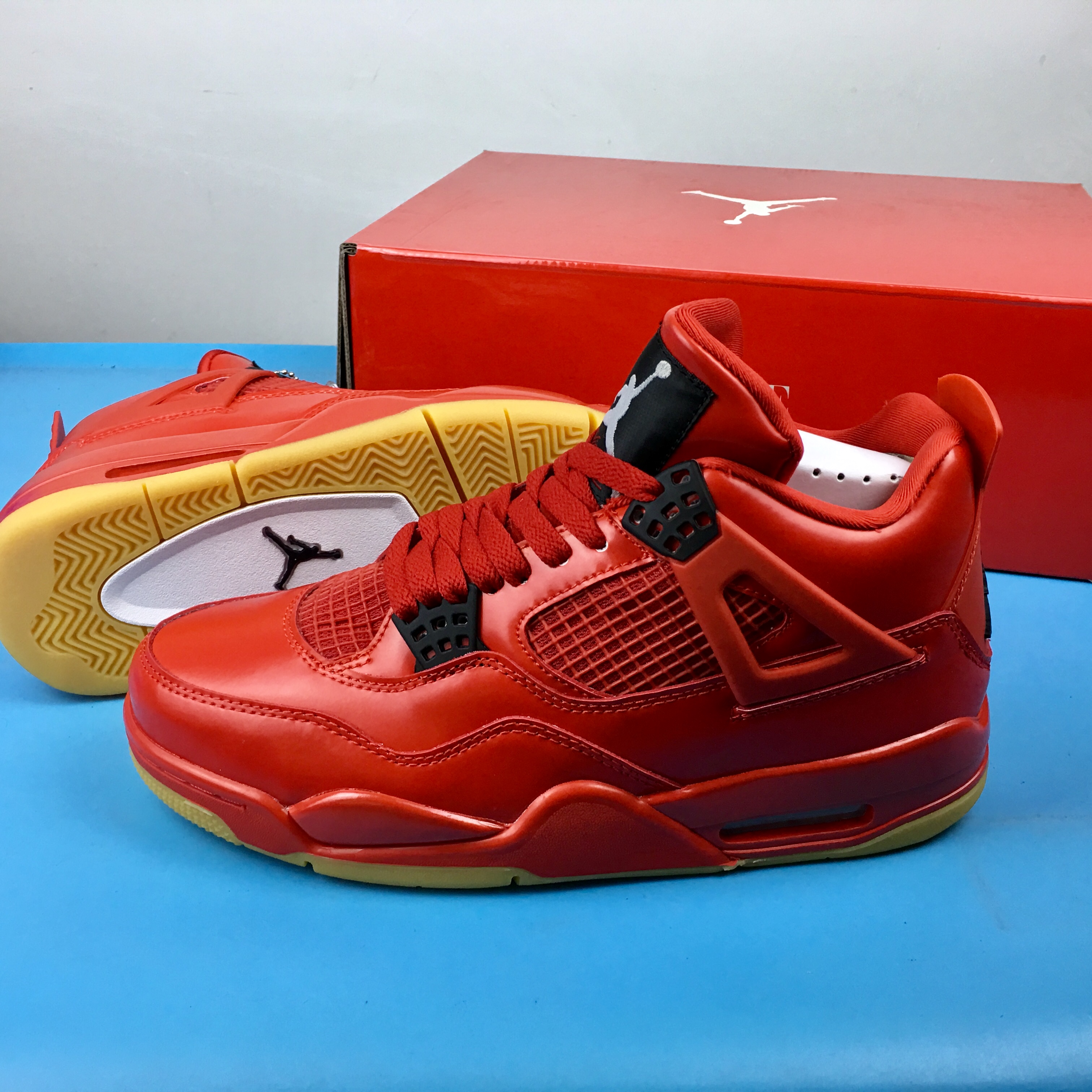 Air Jordan 4 Singles Day All Red Gum Sole Shoes - Click Image to Close